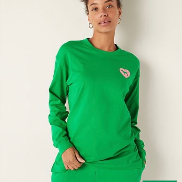 VS PINK ORIGINALS M Happy Camper Green Campus Pants & Matching Campus Tee SET - Picture 7 of 7